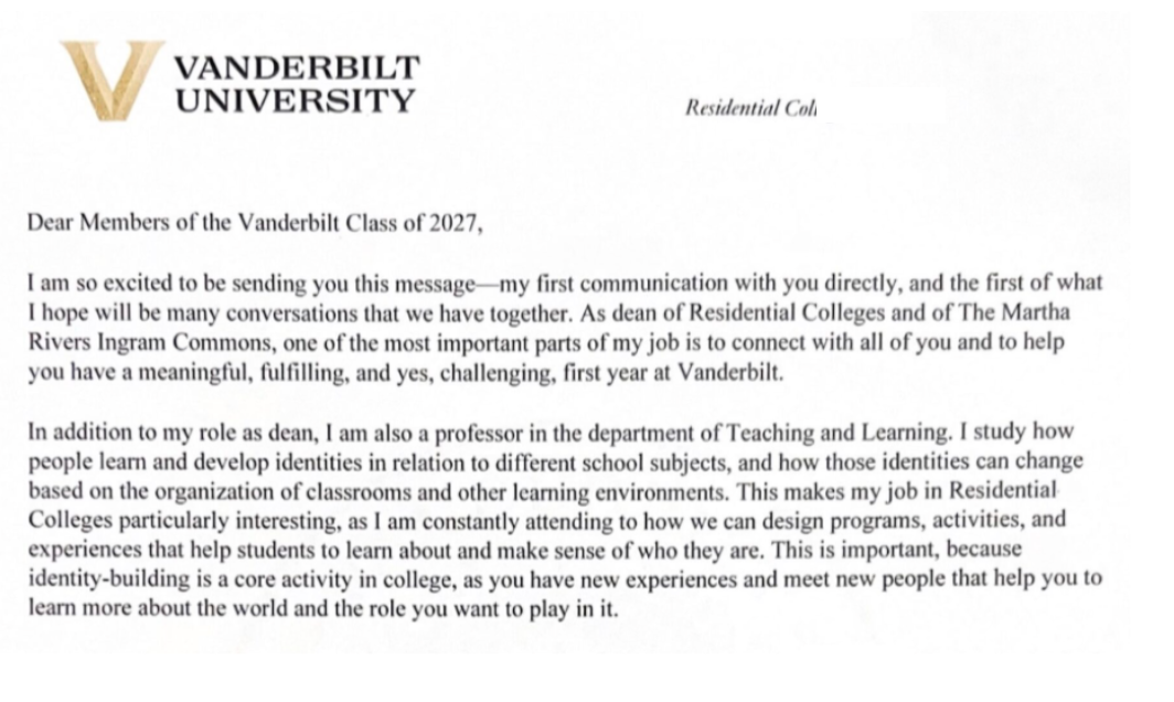 Vanderbilt offer letter
