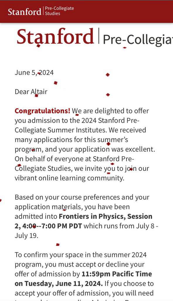 Stanford Pre-Collegiate Summer Institutes — Альтаир Мурат